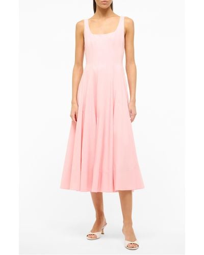 STAUD Wells Square Neck Stretch Cotton Dress - Pink