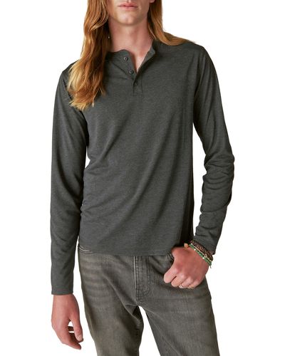 Lucky Brand Long Sleeve Henley Shirt - Gray