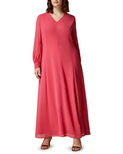 Marina Rinaldi Long Sleeve Georgette Maxi Dress - Red