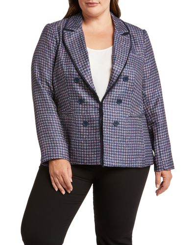 Tahari Houndstooth Faux Double Breasted Blazer - Blue