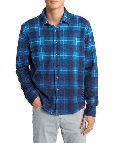 Stone Rose Plaid Jacquard Dip Dye Knit Button-up Shirt - Blue