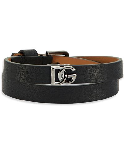 Dolce & Gabbana Logo Double Wrap Leather Bracelet - Black
