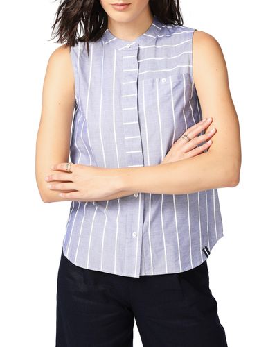 Court & Rowe Rope Stripe Sleeveless Cotton Button-up Blouse - White