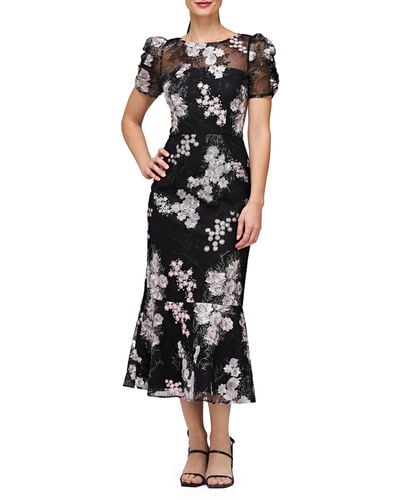 JS Collections Hope Floral Embroidered Cocktail Dress - Black