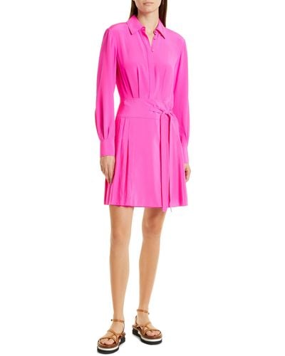 Jason Wu Pleated Long Sleeve Silk Shirtdress - Pink