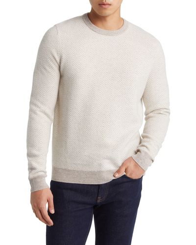 Nordstrom Herringbone Cashmere Crewneck Sweater - White