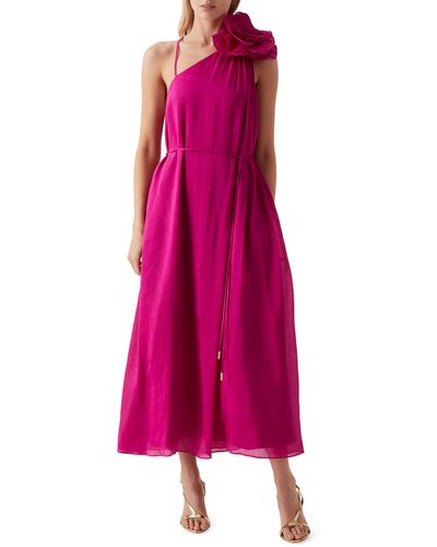 Aje. Quintessa Linen And Silk Sleeveless Flower Midi Dress - Pink