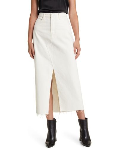 FRAME Angled Seam Raw Hem Denim Midi Skirt - Natural