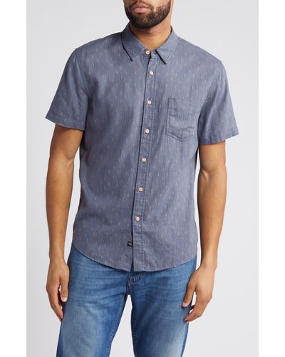 Rails Carson Wheat Print Short Sleeve Linen Blend Button-up Shirt - Blue