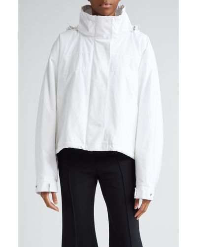 Jil Sander Hooded Oversize Cotton Crop Jacket - White