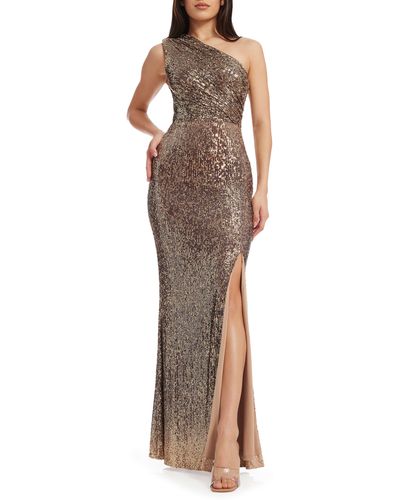 Dress the Population Sariah Sequin One-shoulder Gown - Brown
