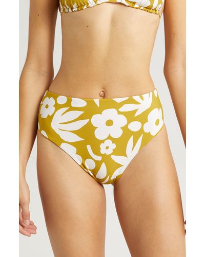Volcom Pretty Daze Reversible High Waist Bikini Bottoms - Yellow