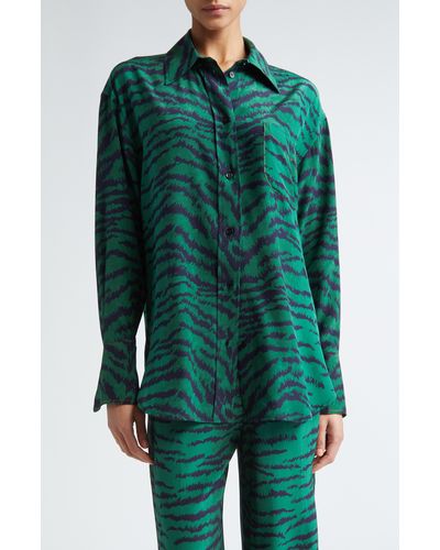 Victoria Beckham Tiger Stripe Silk Button-up Shirt - Green