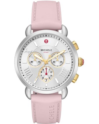 Michele Sporty Sport Sail Chronograph Watch Head With Silicone Strap - Pink