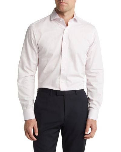 Lorenzo Uomo Trim Fit Textured Herringbone Dress Shirt - White