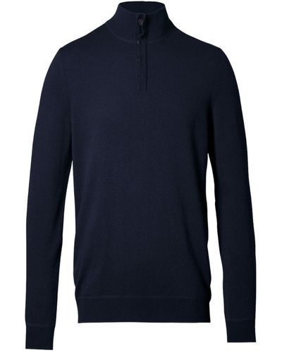 Charles Tyrwhitt Merino Wool & Cashmere Button Neck Sweater - Blue
