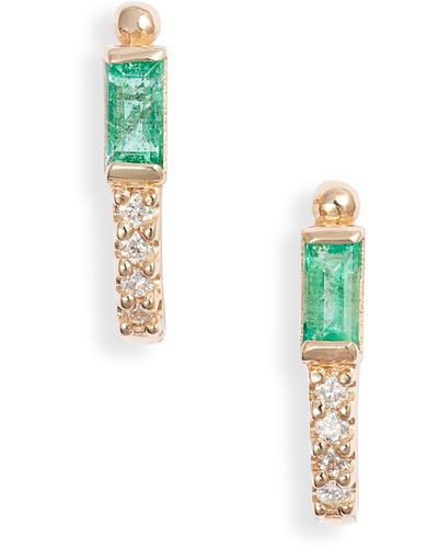Anzie Cleo Diamond & Emerald Half Hoop Earrings - Blue