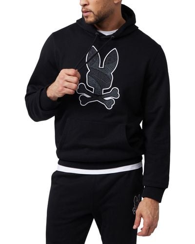 Psycho Bunny Lenox Bunny Appliqué Polo Pullover Hoodie - Black
