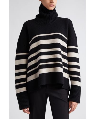 Proenza Schouler Variegated Stripe Recycled Cashmere & Merino Wool Turtleneck Sweater - Black