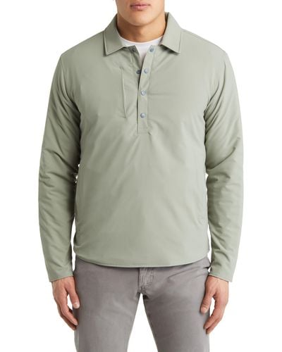 Peter Millar Crown Crafted Approach Water Resistant Insulated Snap Long Sleeve Polo - Green