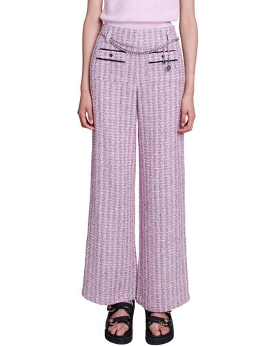 Maje Patri Chain Link Belt Detail Tweed Pants - Purple