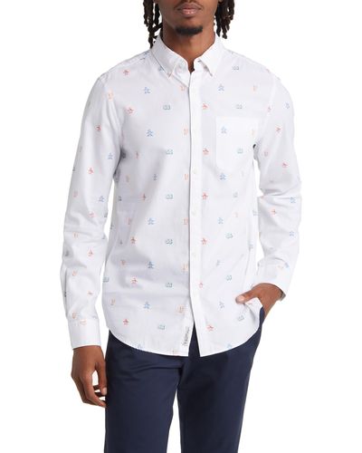Original Penguin Mini Collegiate Print Slim Fit Oxford Button-up Shirt - White