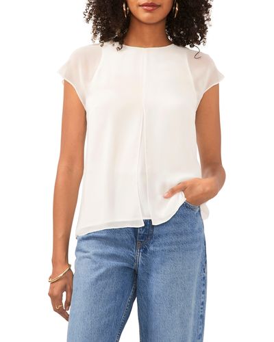Vince Camuto Mesh Overlay Georgette Top - Blue
