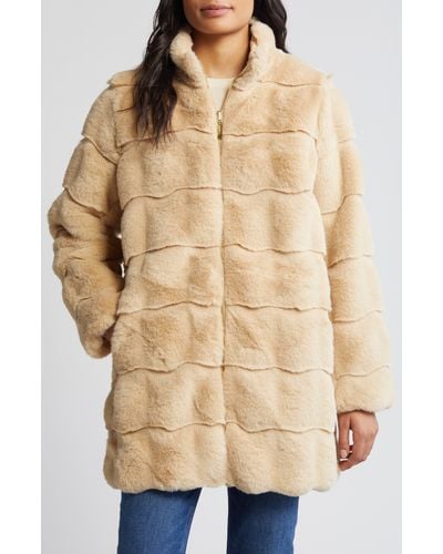 Via Spiga Wavy Reversible Faux Fur Quilted Coat - Natural
