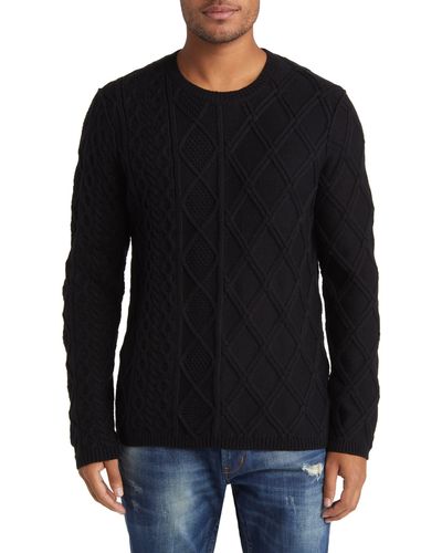 John Varvatos Dotel Mixed Cable Crewneck Sweater - Black