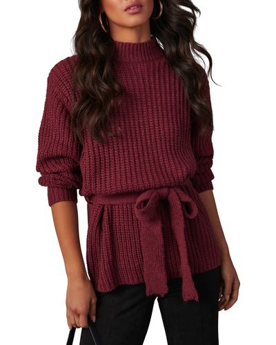 Vici Collection Wixson Rib Belted Mock Neck Sweater - Red