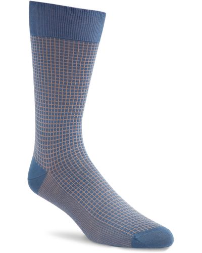 Canali Microcheck Cotton Dress Socks - Blue