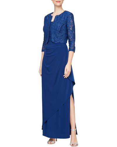 Alex Evenings Empire Waist Gown With Bolero Jacket - Blue