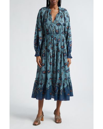 Ulla Johnson Katernia Floral Long Sleeve Cotton Blend Maxi Dress - Natural