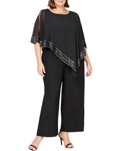 Sl Fashions Foil Trim Asymmetric Popover Jumpsuit - Black