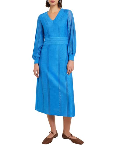 Misook Open Stitch Long Sleeve Sweater Dress - Blue