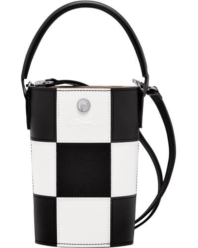 Longchamp Mini Épure Checker Leather Bucket Bag - Black