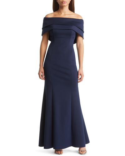 Vince Camuto Off The Shoulder Double Collar Organza Gown - Blue