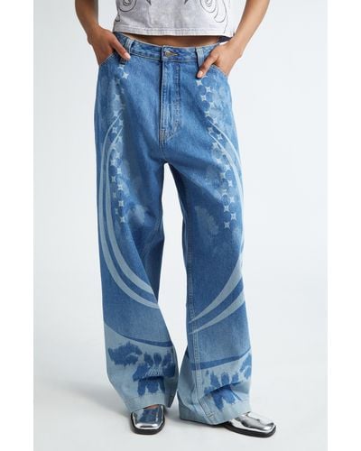 PAOLINA RUSSO Printed baggy Wide Leg Jeans - Blue