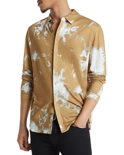 John Varvatos Madera Splash Dye Slub Linen Button-up Shirt - Natural