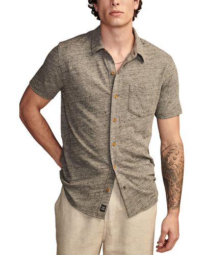 Lucky Brand Short Sleeve Slub Jersey Button-up Shirt - Gray