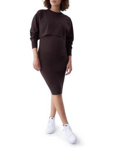 Ingrid & Isabel Two-piece Ribbed Maternity Midi Dress & Sweater - Black