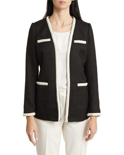 Anne Klein Contrast Trim Tweed Jacket - Black