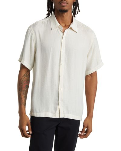 Saturdays NYC Bruce Leopard Jacquard Short Sleeve Button-up Shirt - White