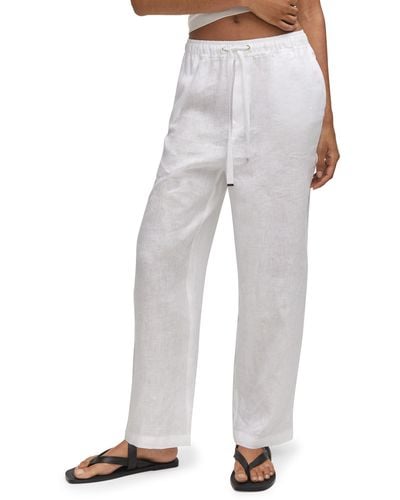 Mango Tie Waist Linen Pants - White