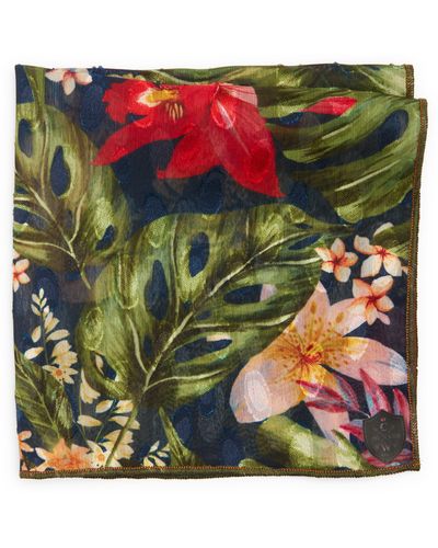 CLIFTON WILSON Floral Silk Pocket Square - Green