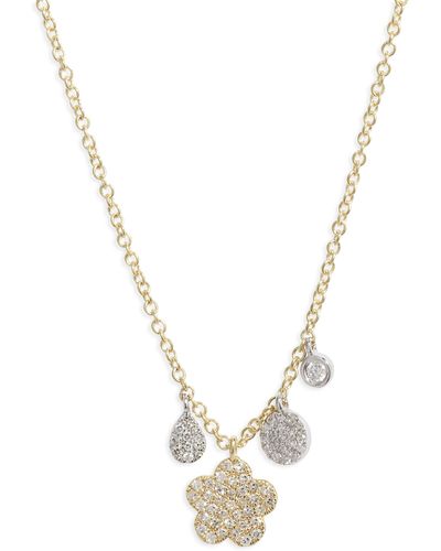 Meira T Diamond Flower Charm Necklace - Metallic