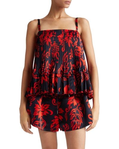 Sacai Floral Print Pleated Top - Red