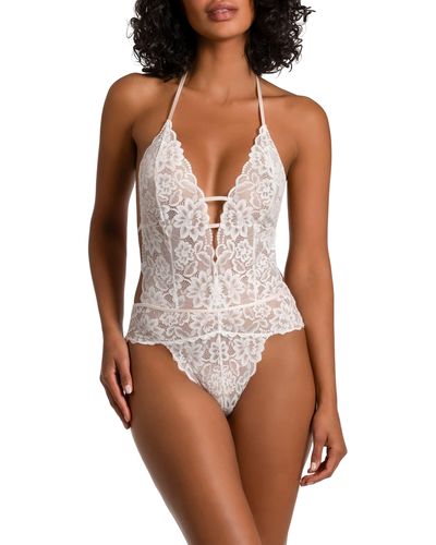 In Bloom Lace Thong Teddy - White