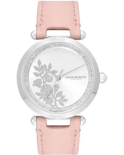 Olivia Burton Signature Florals Leather Strap Watch - White