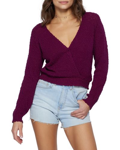 O'neill Sportswear Seaside Wrap Crop Sweater - Purple